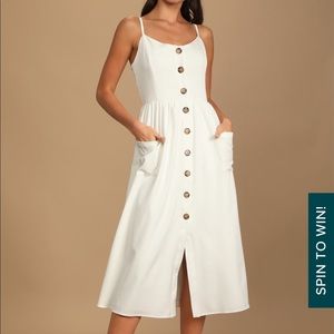 Take a Stroll with Me White Button-Front Midi Dress